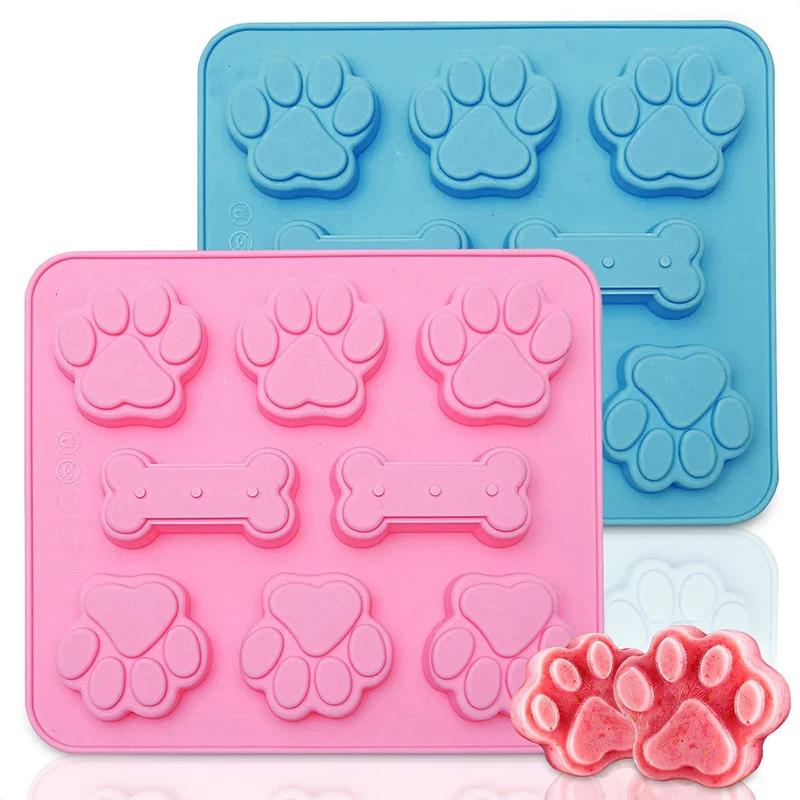 Pink and Blue Puppy Dog Paw and Bone Cake Mold Silicone Ice Cubes Chocolate Molds For Candy Crayons Non-Stick Baking Molds