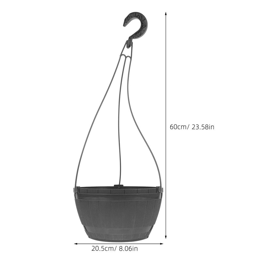 2Pcs Plastic Hanging Planter Pots Self-Watering Feature Faux Wood Barrel Texture Balcony Patio Garden Indoor Outdoor Hanging
