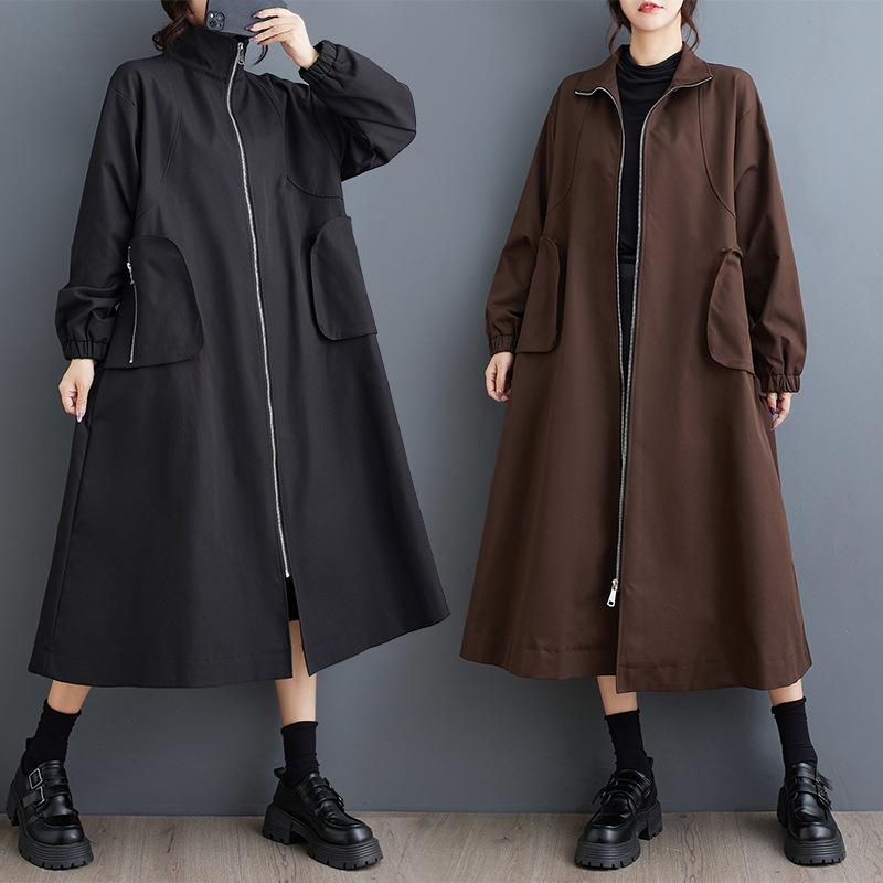 Real Shot Casual Mid-Length Korean Windbreaker: New Autumn/Winter Loose-Fit Popular Coat One Size хаки