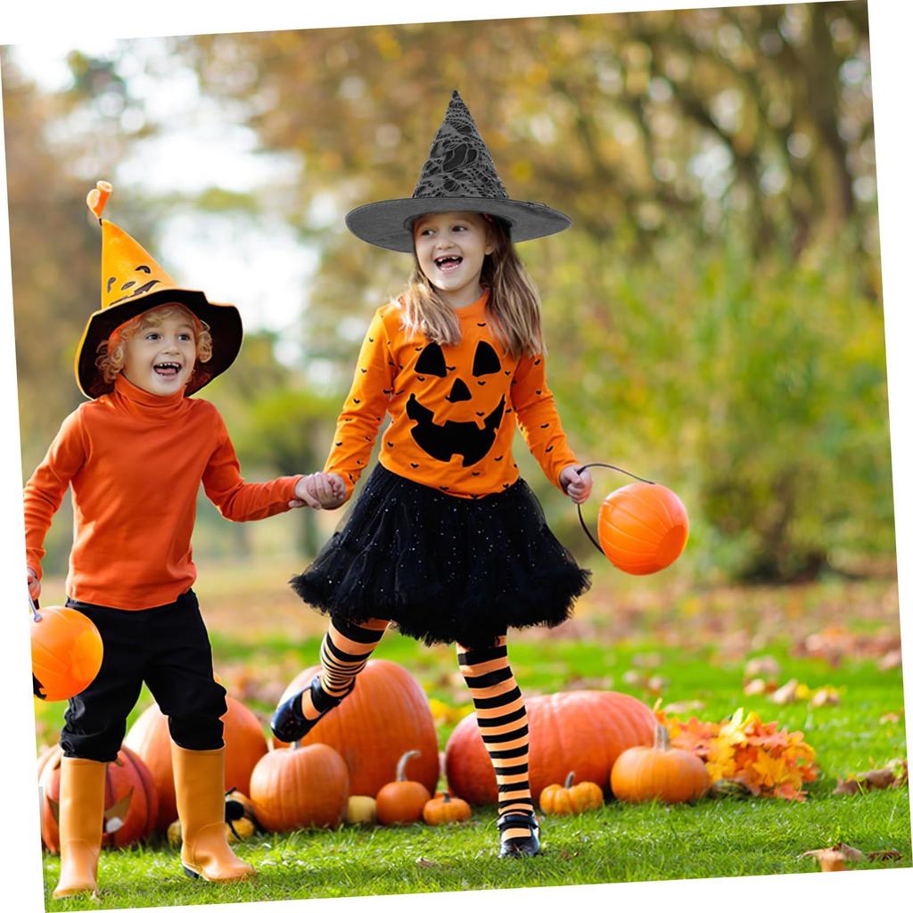 Halloween Hat Party Decorations Curved-Corner Tulle Pumpkin Print Hat Halloween Decorations Halloween Hats Halloween Props