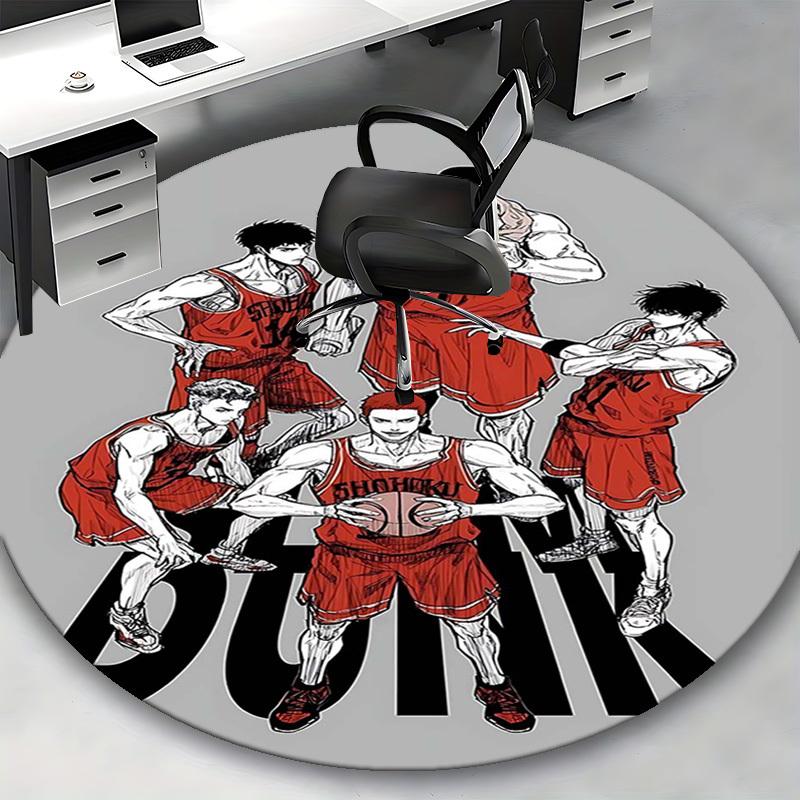 1pc Slam Dunk Basketball Team Round Carpet - Anime Design Chair Mat for Office, Home Decor, Gaming Room, All Seasons
