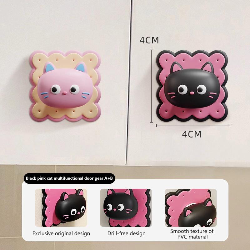 Cute Cat Silicone Door Stopper Door Handle Anti-collision Block Doll Silent Pad Reusable Door Shock Absorber Wall Decorative