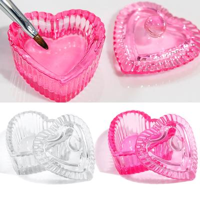 1 stücke Rosa Kristall Glas Dappen Dish Acryl Pulver Flüssigkeit Halter Container Herz Form Nagel Deckel Tasse Schüssel Maniküre Zubehör