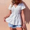 Women's Fashion Casual Solid Color Print Short Sleeve V-Neck Blouses & Shirts