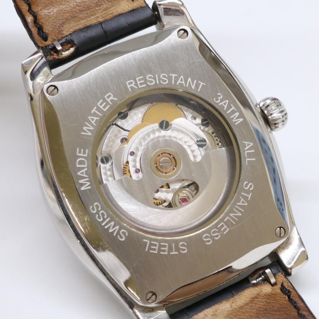 BARNEYS NEWYORK ETA2824-2 Date See-through Back Mechanical Automatic Watches Silver / BlackUsed