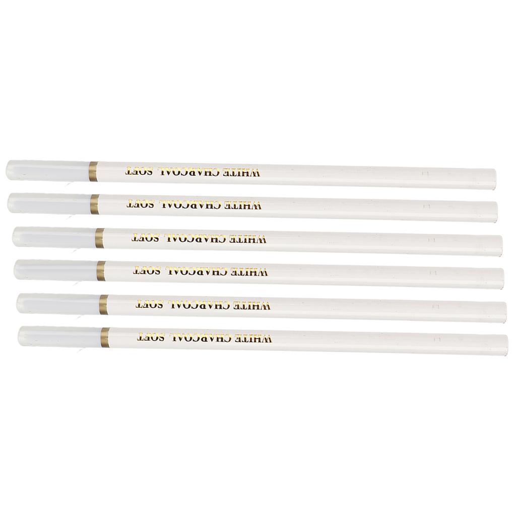 6 Pcs White Charcoal Pencil Non Toxic Environmentally Friendly Sketch Soft Medium Hard High Gloss