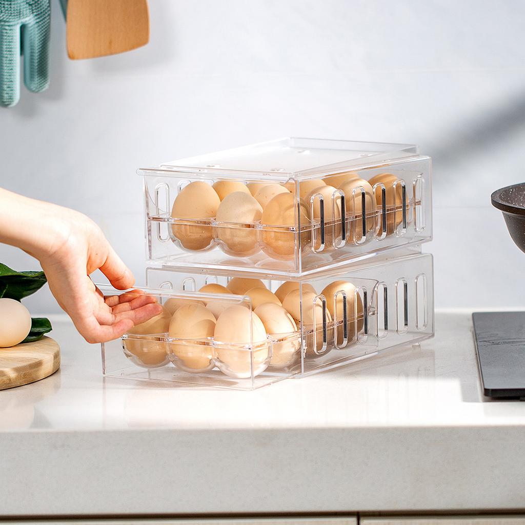 Eggs Holder Drawer Design Stackable Translucent Easy Cleaning Fridge Egg Holder for Kitchen