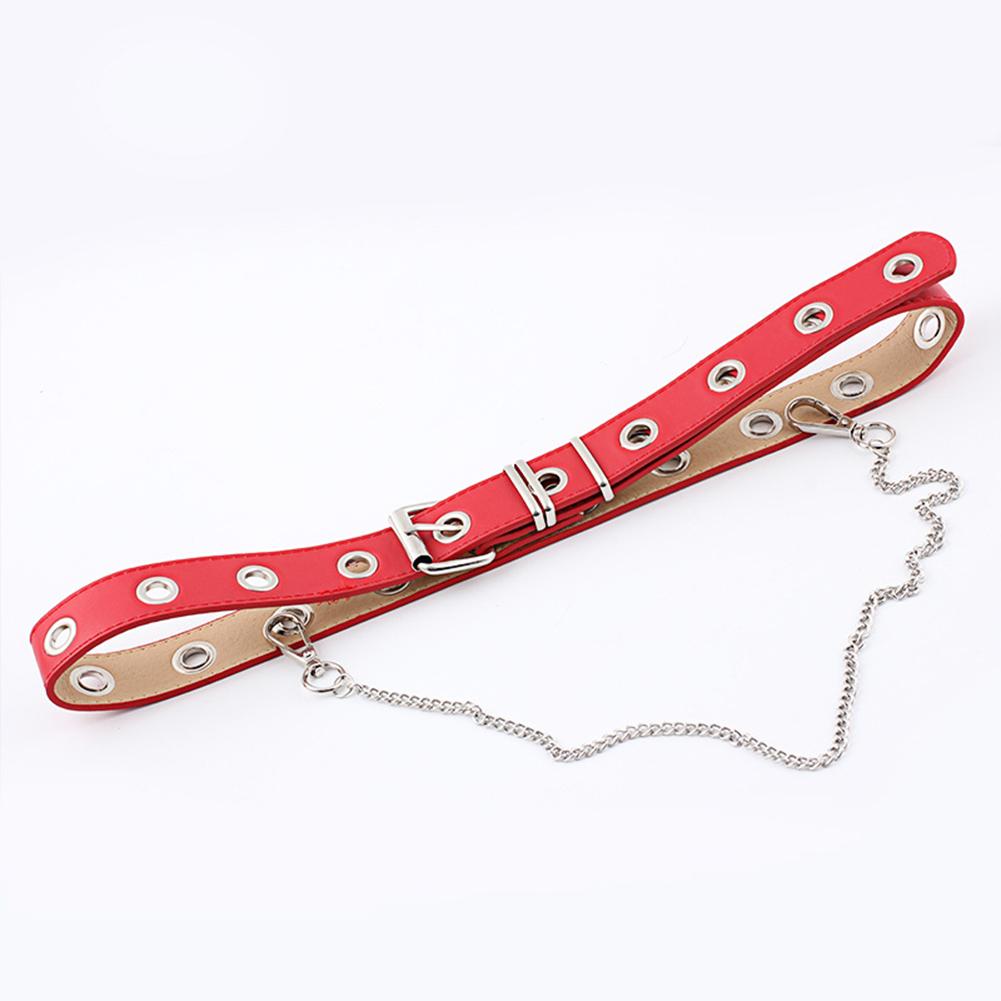 Women Fashion Imitation Leather Round Ring Chain Decorative Waist Belt