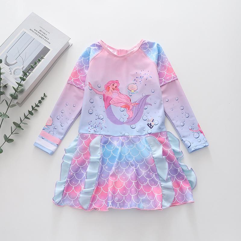 2026 Long Sleeve Girls' One-Piece Swimsuit Skirt Style with CPC Certification for Medium and Large Children