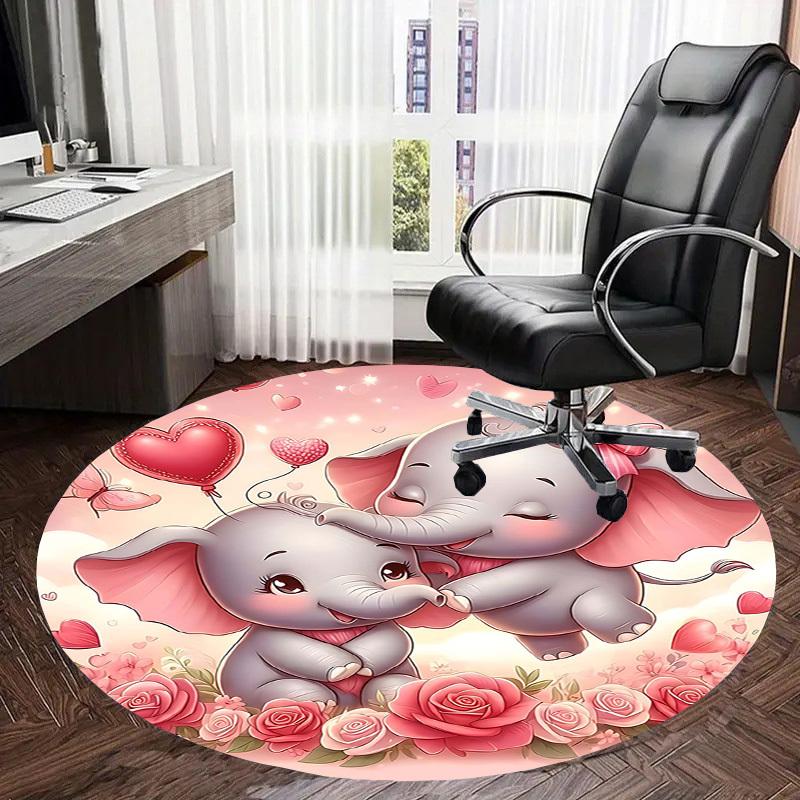 1PC Elephant Flowers Non-Slip Floor Round Carpet, Office, Family, Bedroom, Large Area Rug Indoor Rugs,  Durable PolyesterH0356