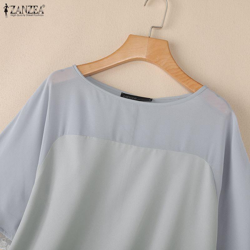 ZANZEA Women Casual Round Neck Summer Short Sleeve Loose Blouse