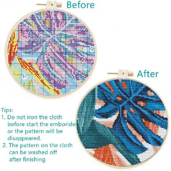 Generic Cartoon Baby Highland Cow DIY Stamped Cross Stitch Kits Easy for Beginners Children with Hoop 11CT Needlepoint Counted Embroidery Kits Art