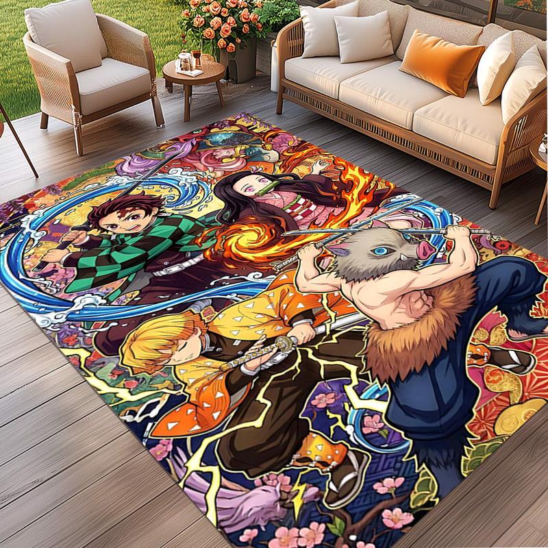 Demon Slayer Print Rug, Washable Floor Carpet, For Entryway Dorm Laundry Room Office Study, Home Decor Birthday Christmas Gift