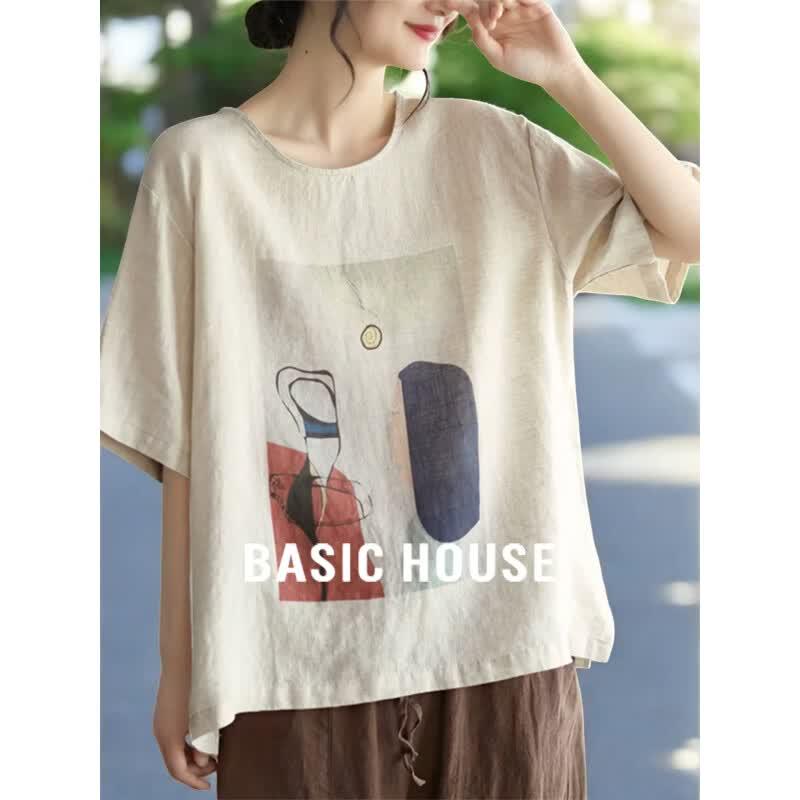 Basic House Women s Retro Print Cotton T-Shirt L