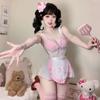 Sweet Lolita Dresses Cosplay Costume Men Women Maid Outfit Anime Sexy Pink White Apron Dress HOT See-through Backless Uniform
