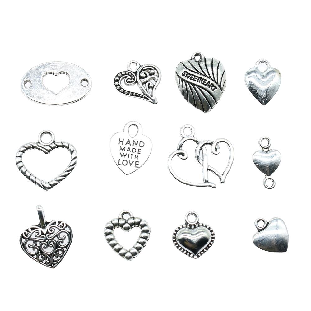 20pcs Hearts Charms Antique Silver Color Small Heart Charms Jewelry DIY Heart Charms For Bracelet Making