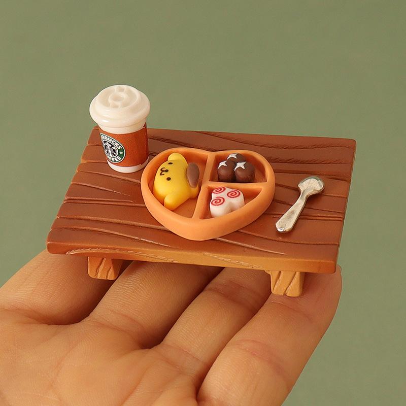 

1 комплект кукольного домика с едой в западном стиле, ложкой и столом, миниатюрный декор столовой для кукольного домика для детских игрушек для ролевых игр коричневый