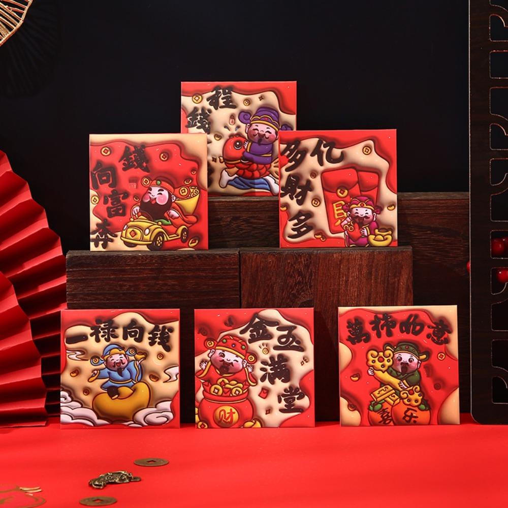 6pcs Traditional 2025 Chinese New Year Red Pocket Cartoon Lucky Money Bags  New Year Gifts