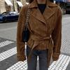 Neuer Vintage Wildleder Kunstleder Revers Gürtel Blazer Mantel, Elegante Pendler Freizeitjacke Für Damen, Herbst Tägliches Outfit Großhandel