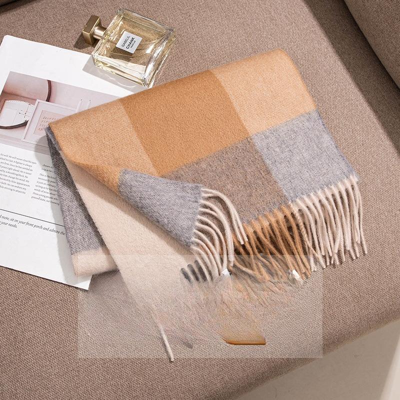 Pure Cashmere Scarf for Women in Winter Thickened Men's High End Plaid Cashmere Couple Scarf Winter Style