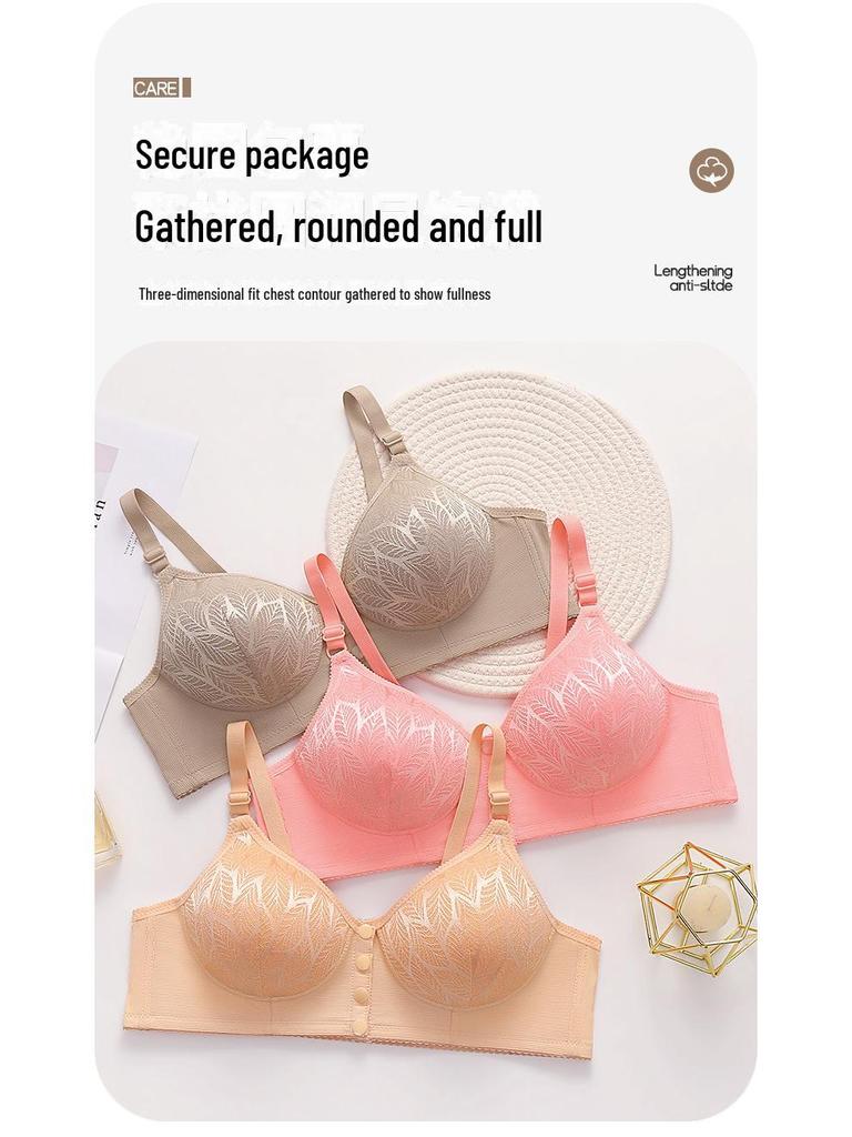Cross-Border Large Front Buckle Wireless Bra with Side Support and Jacquard Design