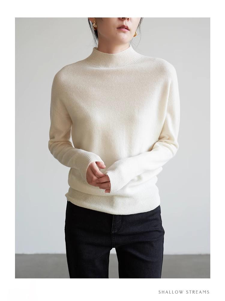 Women's Winter White Knitwear: Heavyweight Cashmere, Raccoon Fur, Half-High Neck Base Layer