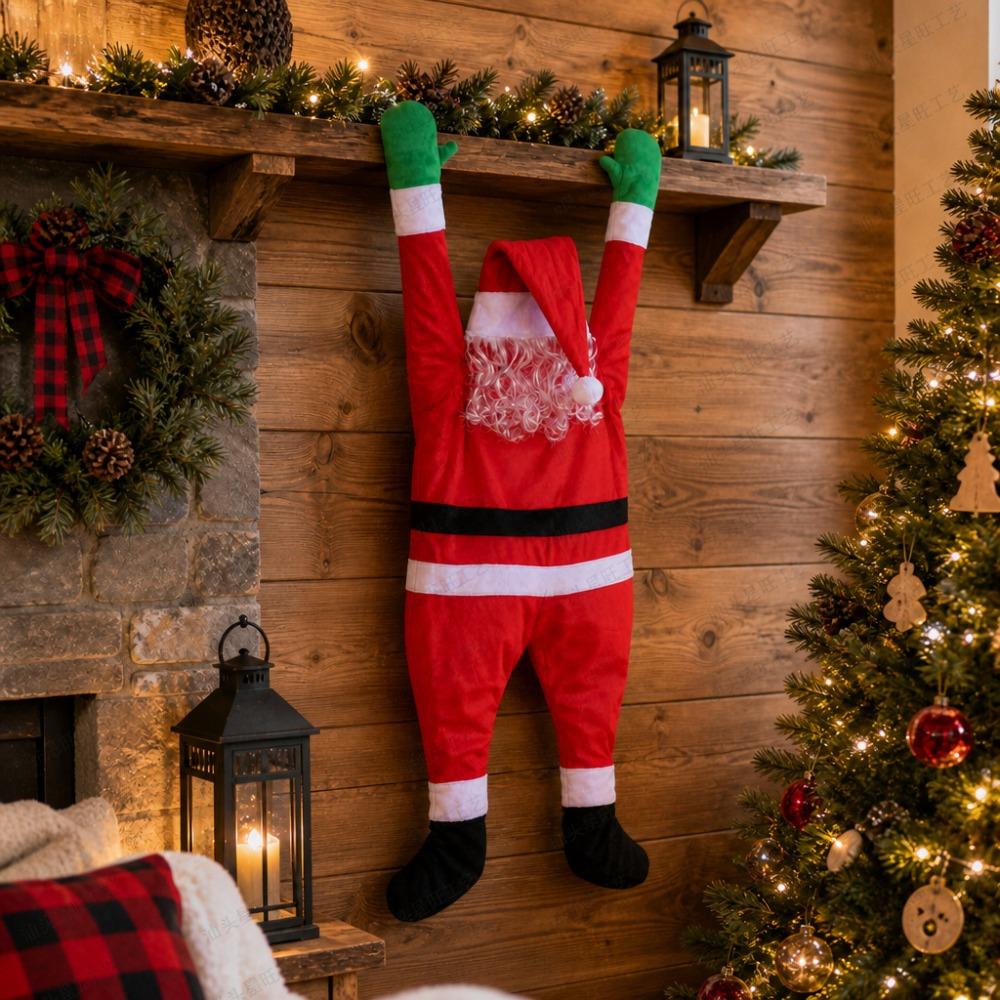 Velvet Climbing Santa Claus Decoration Self-adhesive Christmas Background Decoration Stair Railing