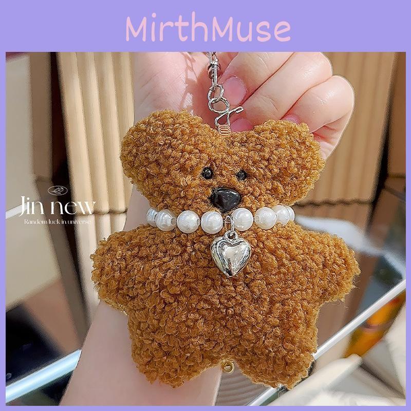 Teddy Bear Jinnew Plush Pendant Pearl Necklace Heart Shaped Design For Bag Decor