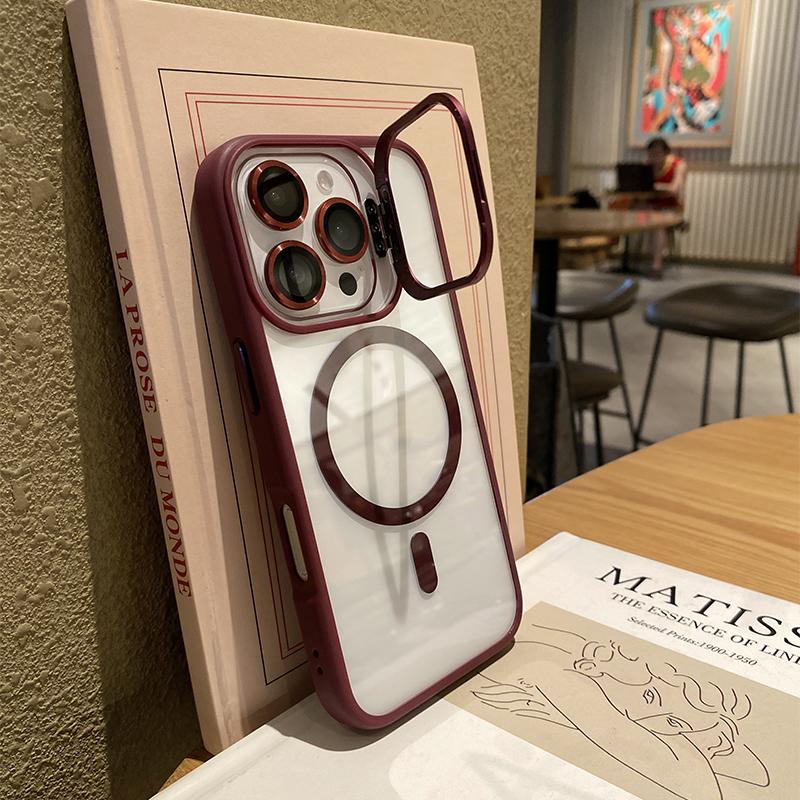 Matte Phone Case For iPhone 17 16 15 14 13 12 11 Pro Max Plus Air For Magsafe Transparent Magnetic Holder Lens Protection Cover