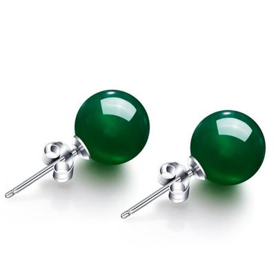 Sphere Green Jade Earrings Korean Version Copper Silver -Plated Red Agate Gemstone Crystal Earrings Birthday Gift 