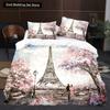 Eiffel Tower Flowers King Queen Duvet Cover Famous Architecture In Paris Bedding Set for Women Romantic Polyester Quilt Cover