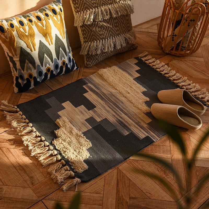 

Плетений килимок Nordic Style Ins Tassel, килимок біля ліжка для спальні, мінімалістичний сучасний килим, килимок, який можна прати в машині 60x90cm