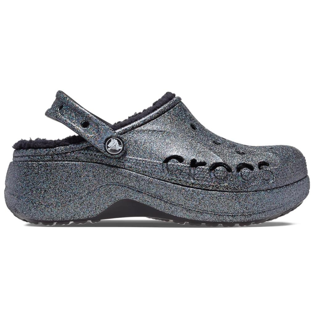 Crocs Baya Platform Lined Glitter Clog Sandals for Black Cm Women, Glitter, 24.0