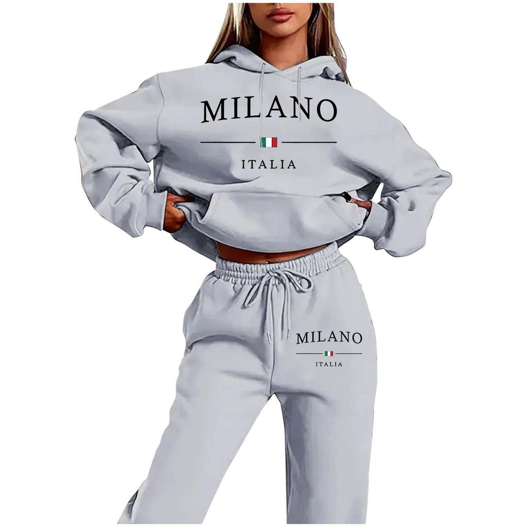 MILANO Plus Size Trendy Fleece Sweatshirt Set with Letter Print for Women