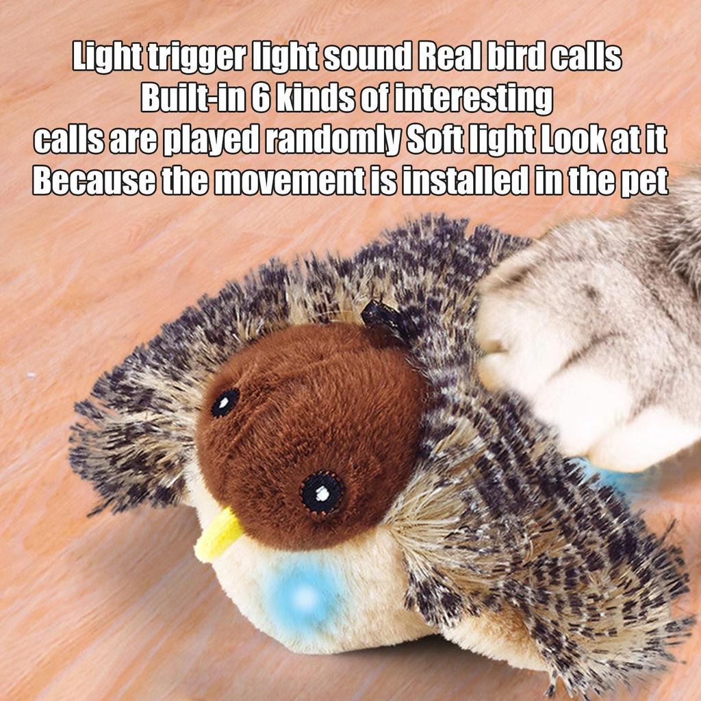 USB Rechargeable Flapping Bird Cat Toy Touch Activated Chirping Interactive Plush Toy with Catnip for Indoor Kitten Enrichment