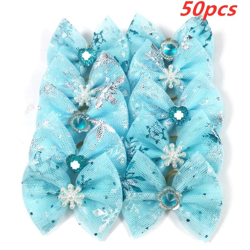 50/100pcs Winter Pet Hair Bows Boy Girl Dog Grooming Bows Rubber Bands Blue Snowflake Dog Pet Hair Accessories Grooming Product