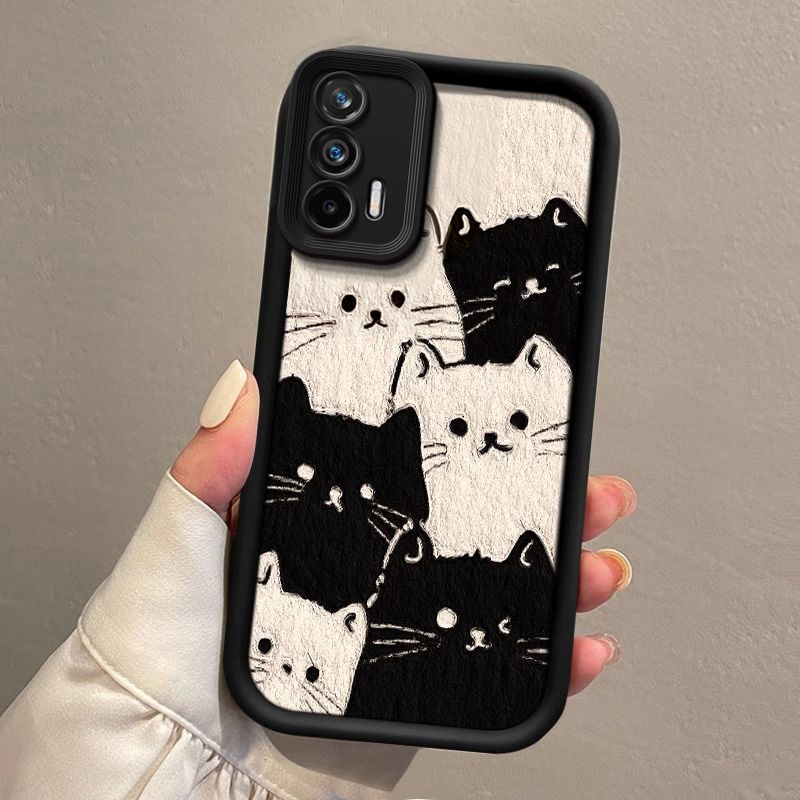 Realme Gt Neo3 Mobile Phone Case Creative Graffiti Black and White Cat