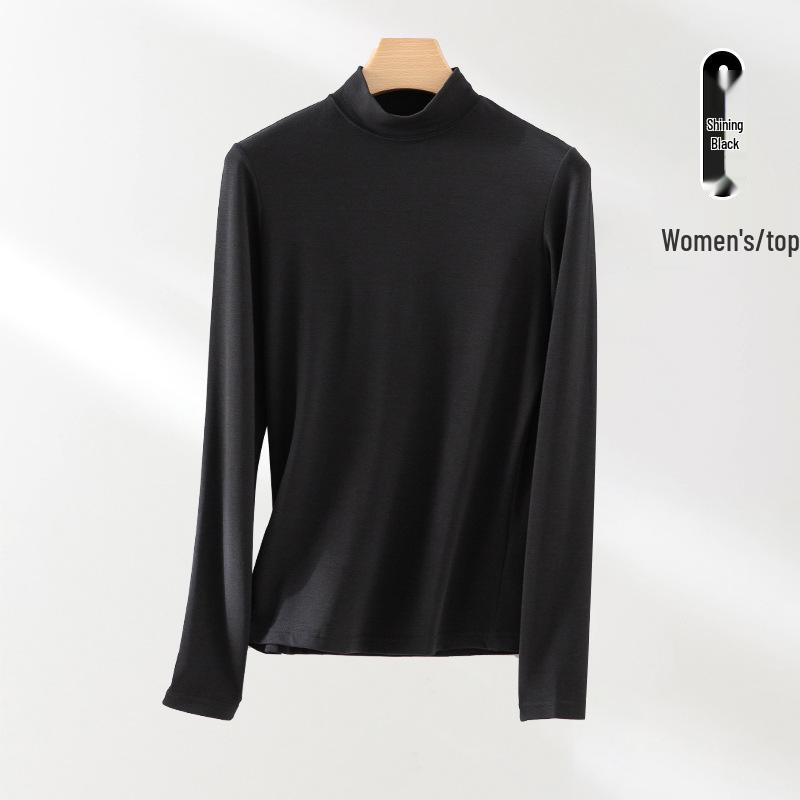 Modal Cashmere Silk Half Turtleneck Long-Sleeve Thermal Top for Women - Versatile Autumn/Winter Wear