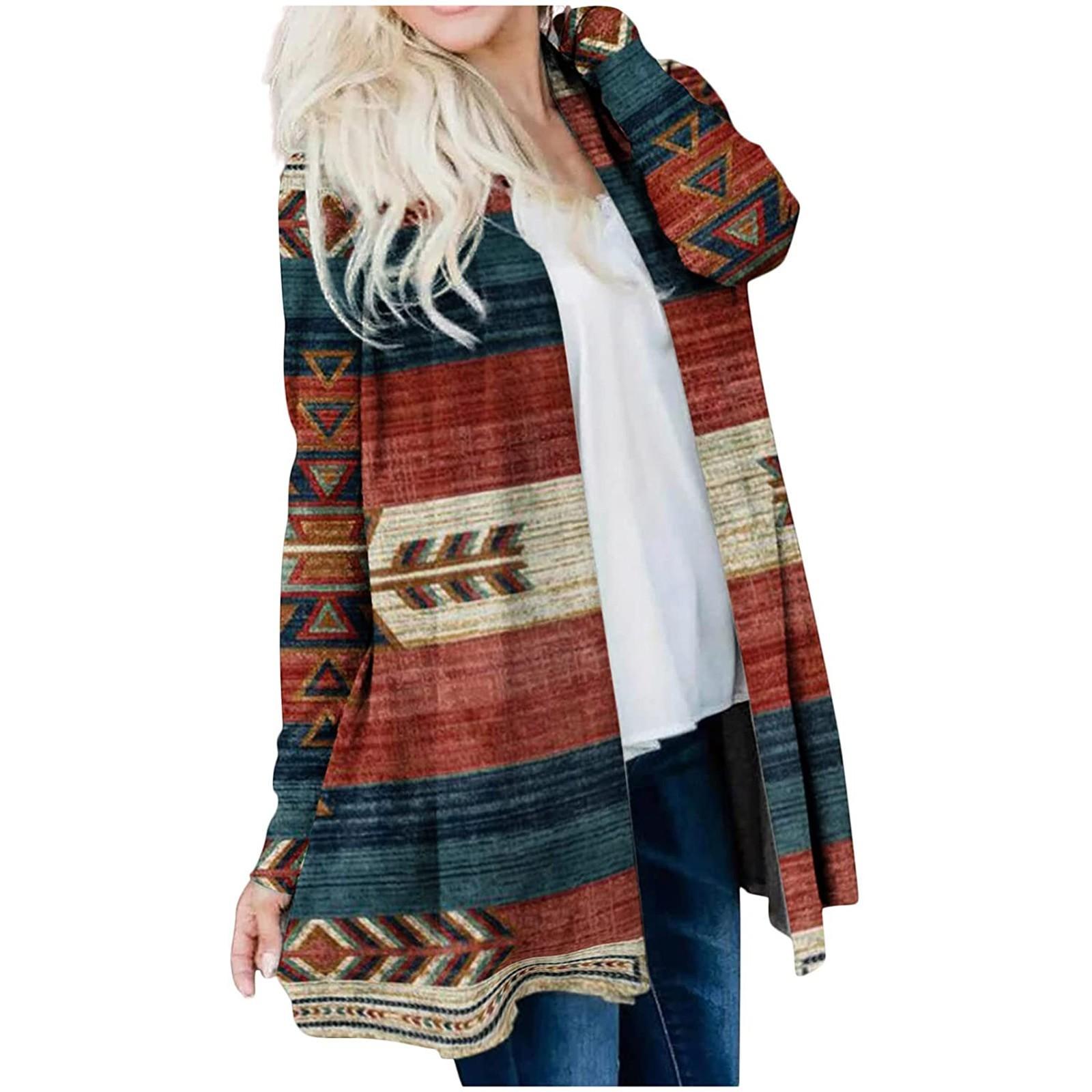 

Жіноча модна повсякденна куртка з кардиганом із національним принтом середньої довжини L коричневий