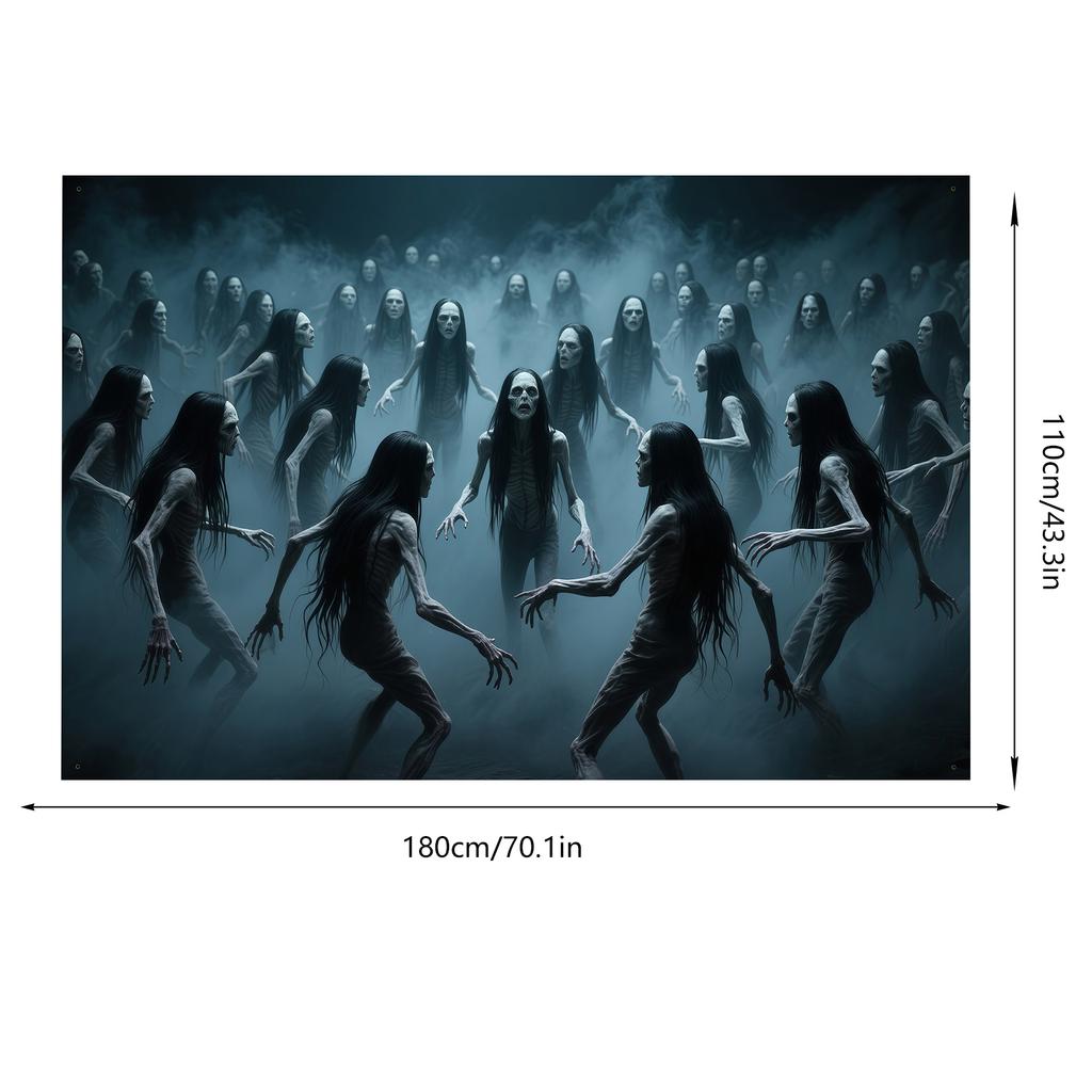 1pc Party Banner with Eerie Dead Dance Polymer Background Suitable for Haunted House Indoor/outdoor Halloween Decoration