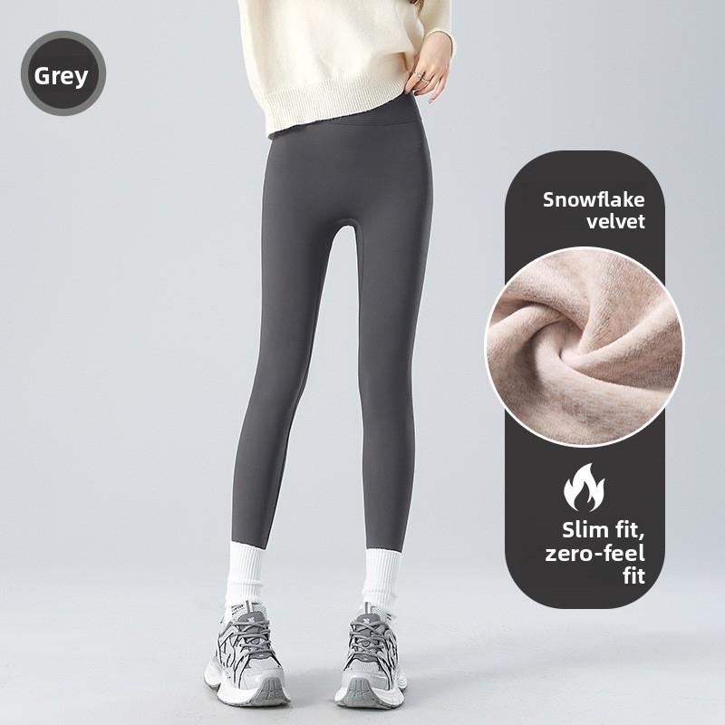 Snowflake Velvet Thickened Seamless Shark Pants for Women, High Waist Tummy Control Slimming Leggings, Autumn Winter Warm Skinny Pants