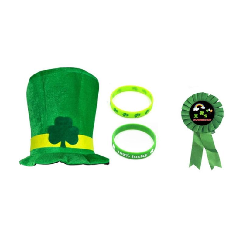 St Patrick Day Green Costume Accessories Shamrock Hat Wristband Irish National Day Celebration Party Props Supply 8PCS