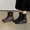 Retro style round head elastic short boots for women's autumn and winter new inner height increase simple thin boots brown versatile small ankle boots