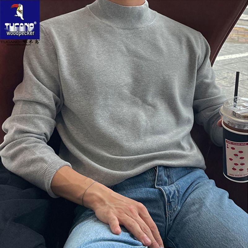 Specht 2025 Herren Rollkragenpullover – Unifarben gestrickt, Langarm, Herbst/Winter-Wärme, Hongkong-Stil