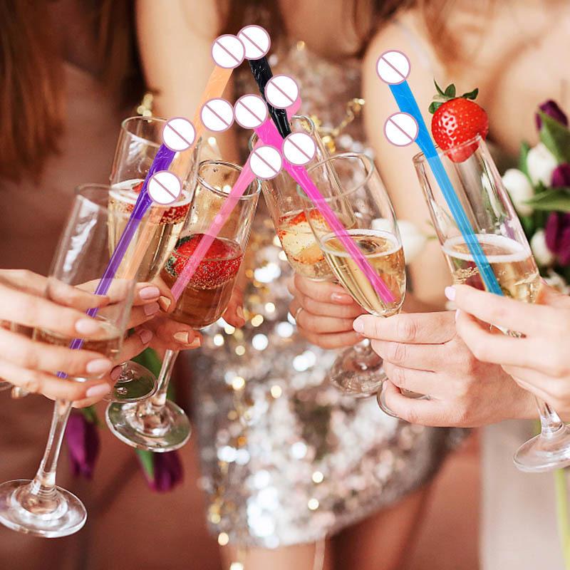 Bachelorette Party Penis Straws Plastic Novelty Nude Dick Drink Straw For Hen Night Bar Decor Wedding Team Bride Supplies LSXG01