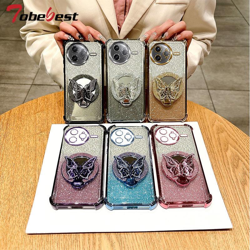 Brokatowe Wstrząsoodporne Platerowane Etui Bransoletka Lustrzana Motyl dla Xiaomi POCO F7 Ultra M7 Pro Silikonowa Pokrowiec
