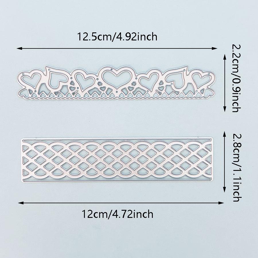 2pcs/set Heart Grid Stripe Border Die Cuts For Card Making, Cutting Dies, Metal Die Cutting Mold, Scrapbooking Dies, DIY Etched Embossing Stencil