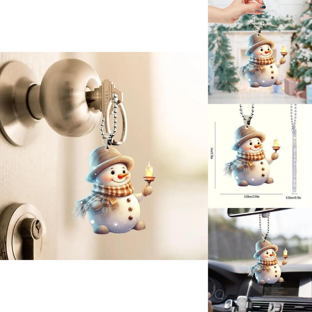 Christmas Cute Handheld Candle Snowman Pattern Acrylic Pendant For Holiday Decor And Gift Idea