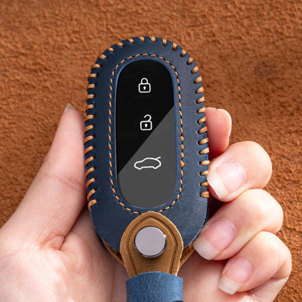 Fashion Genuine Leather Auto Intelligent Key Fob Cover Case Fit For Aito M5 M7 3 Buttons Smart Protective Housing Key Ring Automotive Auto