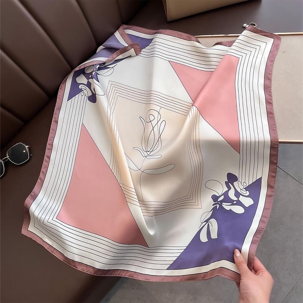 Literarisch Modisches Bandana Halstuch Imitatseide 70cm Temperament Quadratischer Schal Frauen Frühling/Sommer Weicher Satinschal Hijab